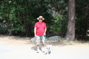 Octavio from Los Angeles, CA and his dog Bon Bon enjoying a walk in Yosemite National Park.